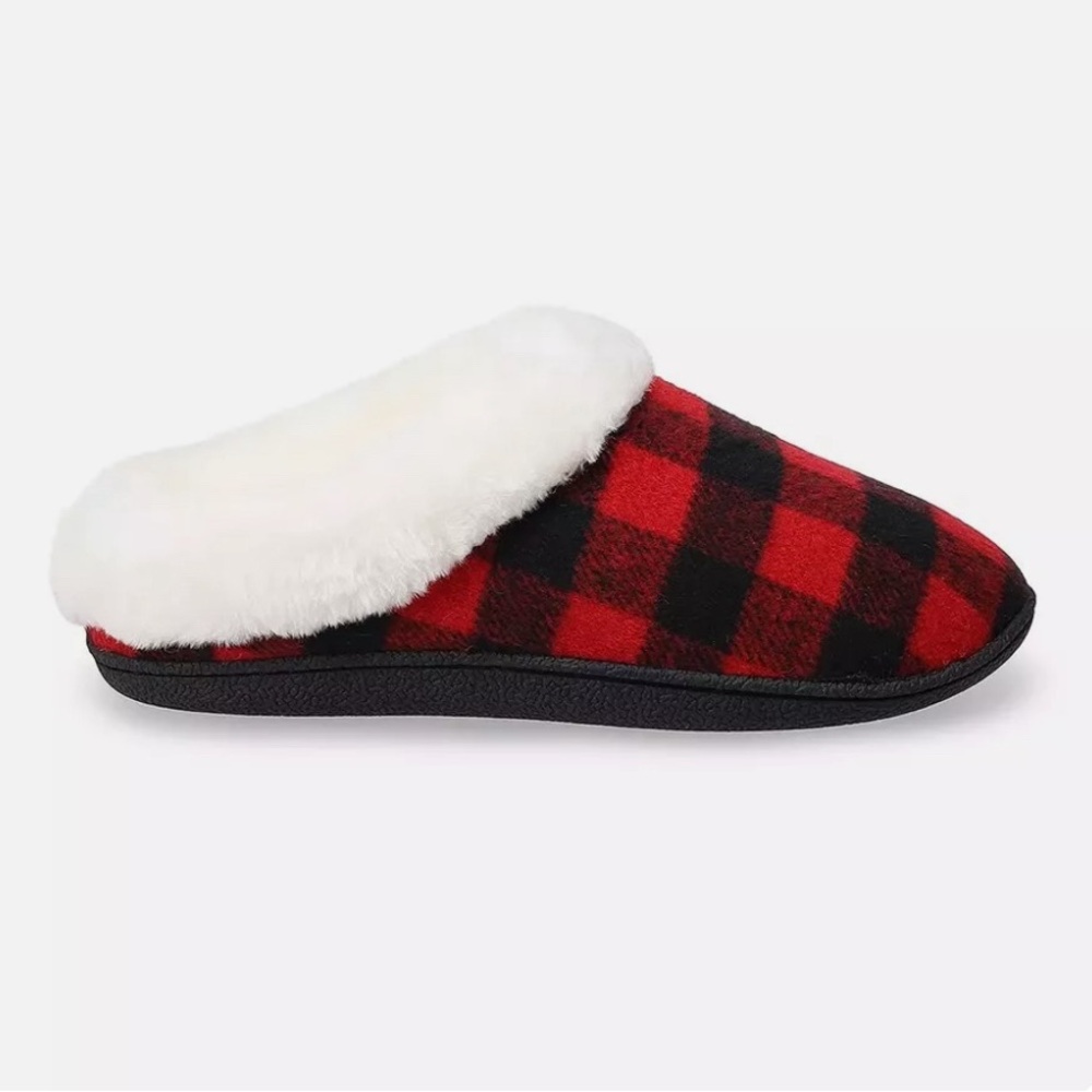 Women's Sonoma Goods Faux Fur Buffalo Plaid Clog Slippers Size XXL (10-11)